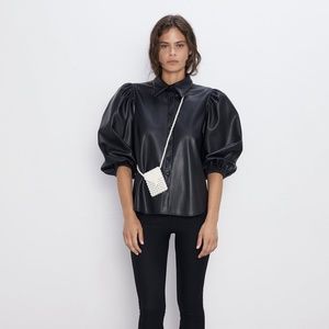 Zara | Leather puff sleeve top